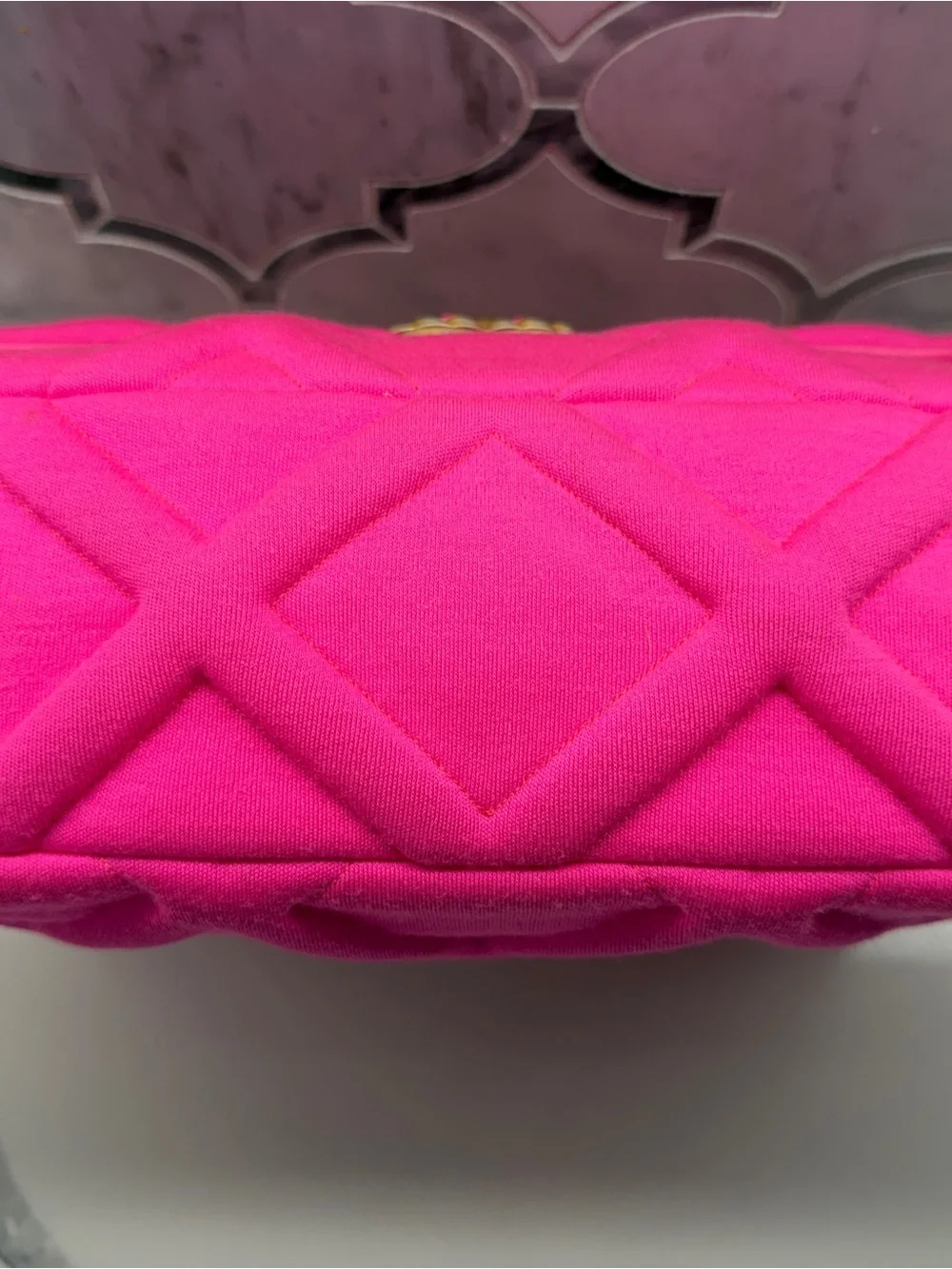 CHANEL Neon Pink Quilted Jersey Maxi 19 Flap Gold Hardware, 2020